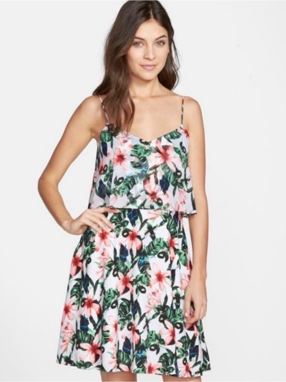 Vince Camuto Black & White Dress with Red Floral Accents - Size 8